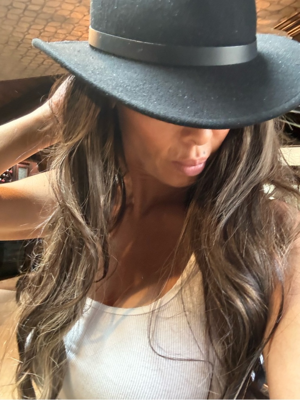 Black Felt genuine BRIXTON black Fedora Hat with black leather band M